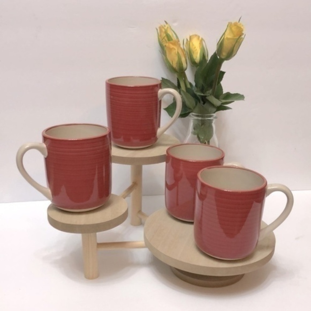 Holiday Red Set of 4 Striped Coffee Mugs